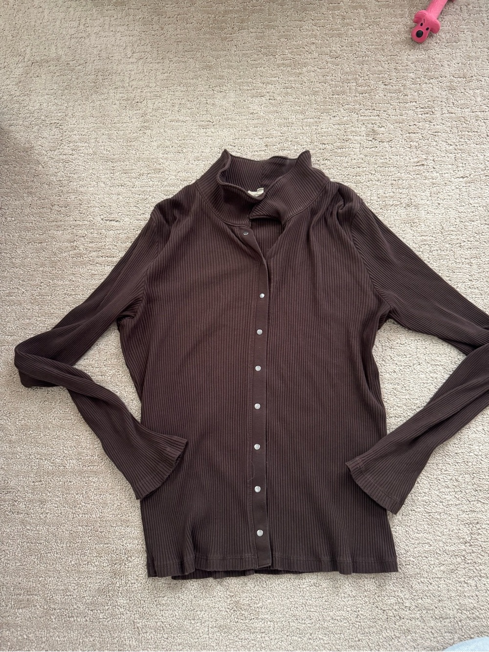 Madewell Brown Ribbed snap long Sleeve Top - Picture 2 of 4